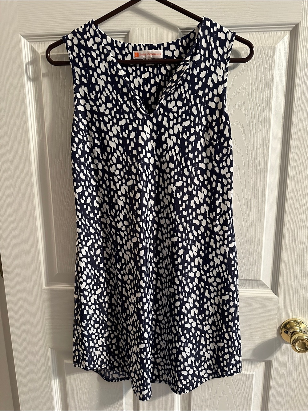 Jude Connally Navy and White V-Neck Printed Shift Dress